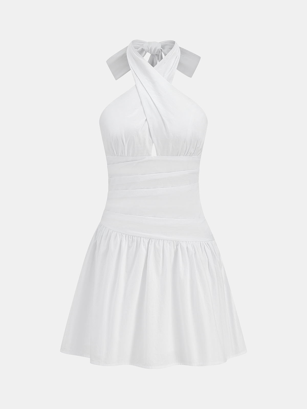 Baumwoll-Neckholder-Minikleid mit Raffungen