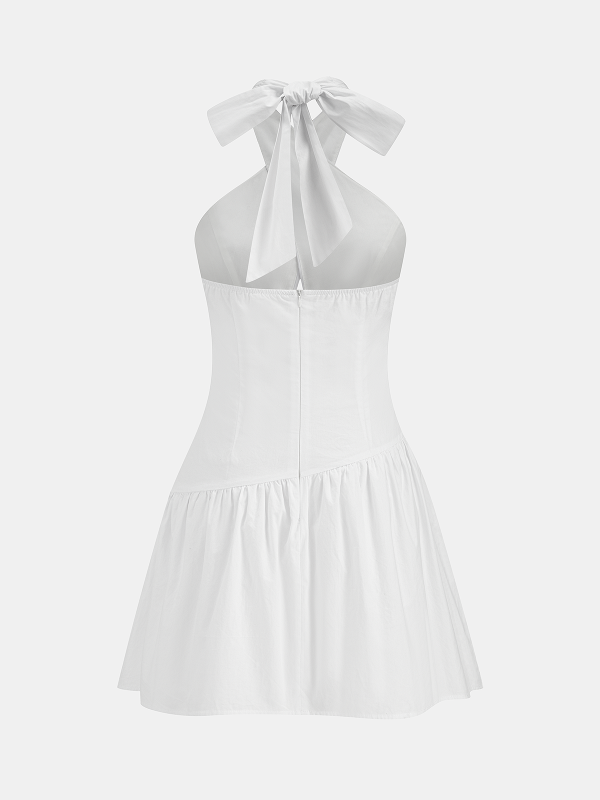 Baumwoll-Neckholder-Minikleid mit Raffungen