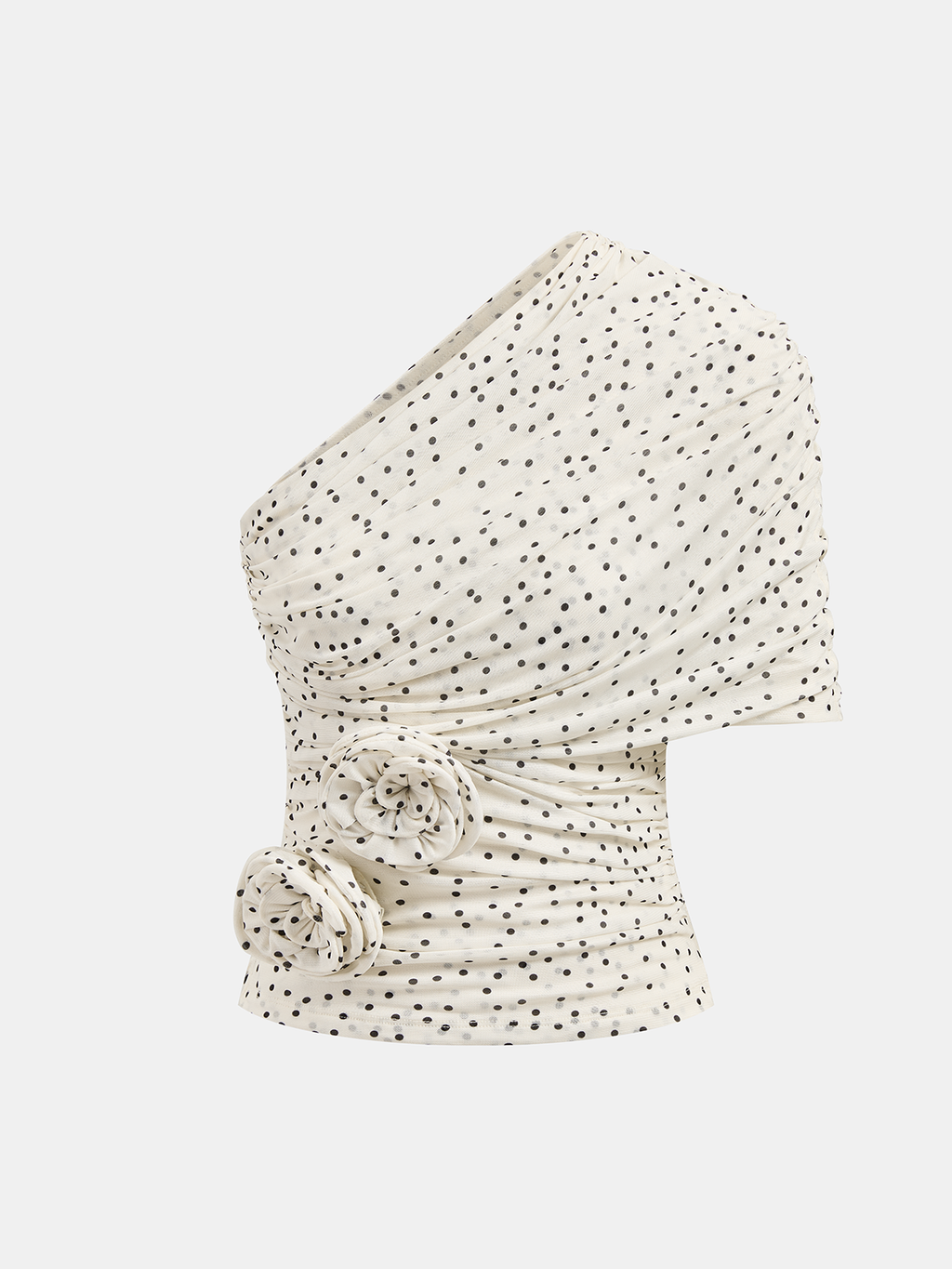 Haut à une épaule, à pois et fleurs 3D