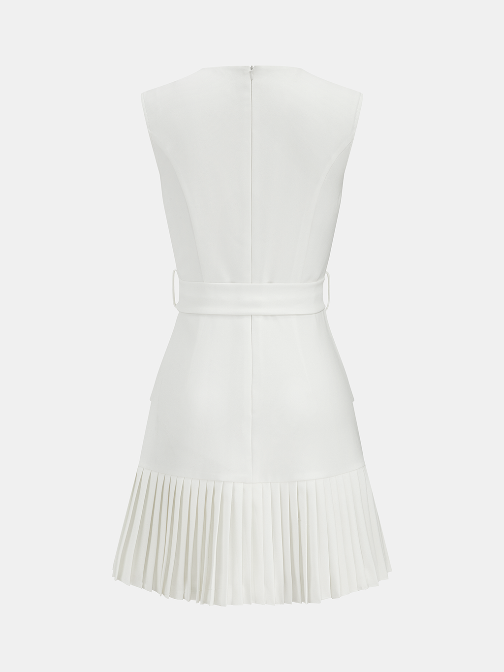 Mini-robe plissée à ourlet et ceinture, sans manches