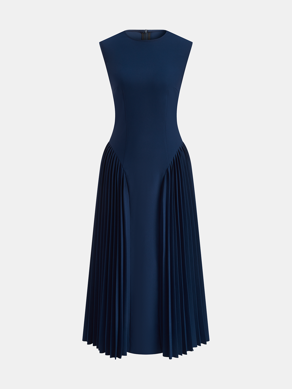 Ärmelloses, tailliertes, plissiertes Maxikleid