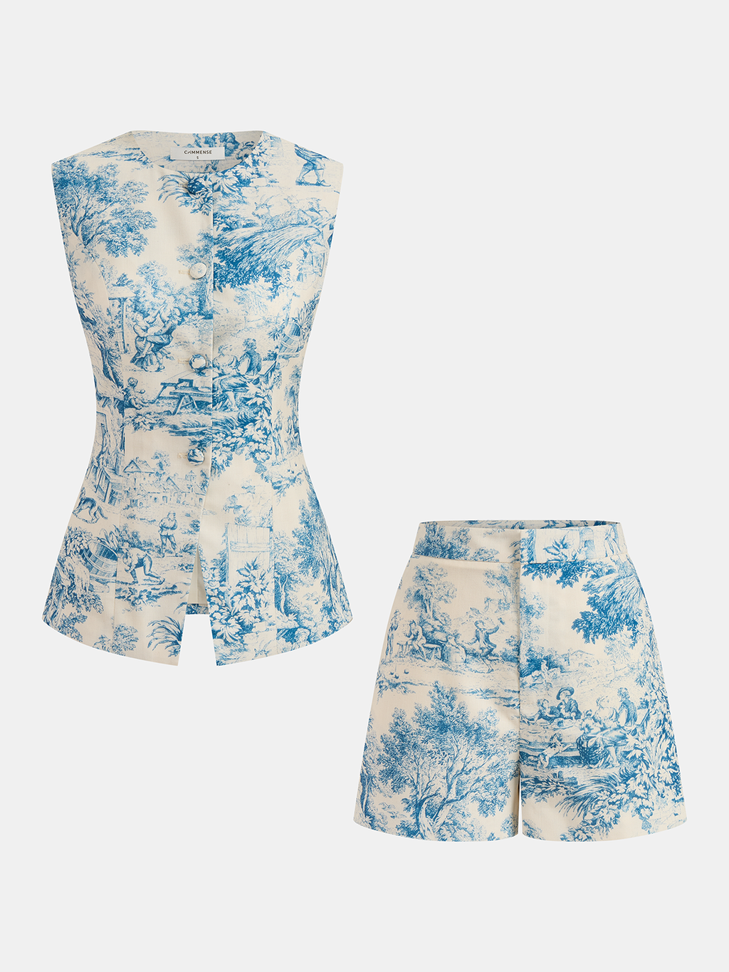 Ärmelloses Weste- & Shorts-Set mit Toile-Druck