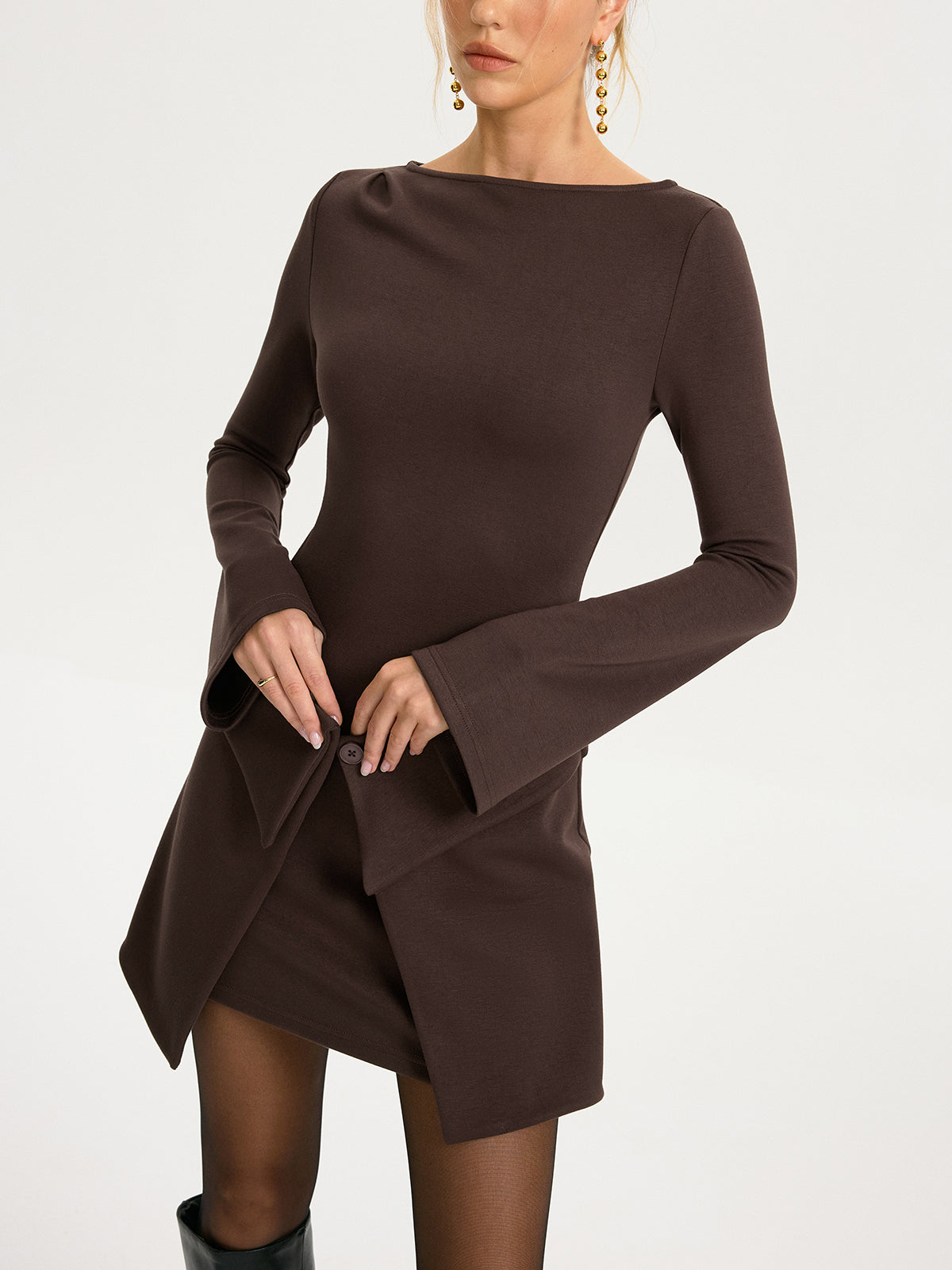 2-in-1 Wickel-Minikleid mit langen Ärmeln