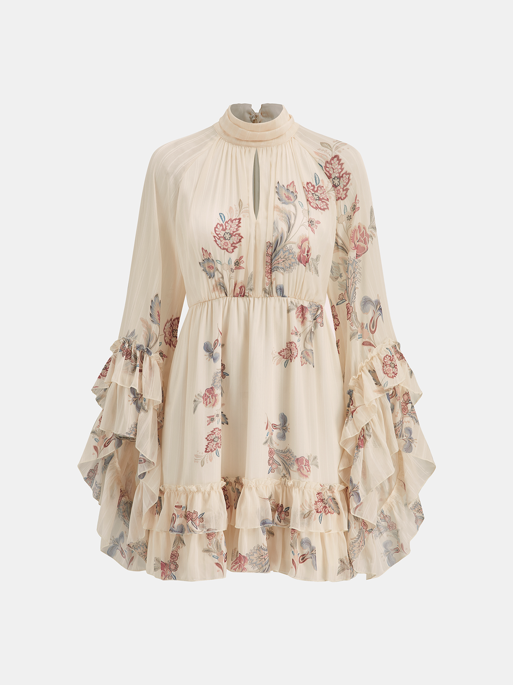 Mini-robe étagée en mousseline fleurie à volants
