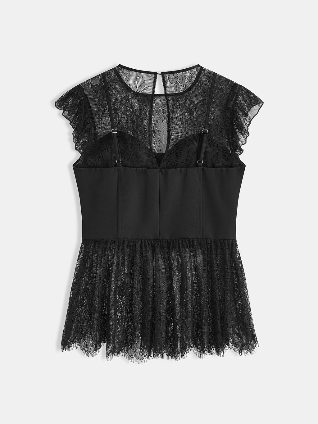 2-in-1 halbtransparente Bluse mit Spitzeneinsatz
