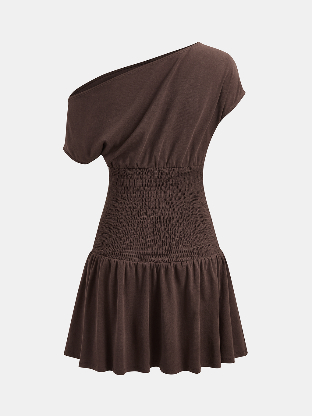 Mini-Kleid mit gesmokter Taille und einem Ärmel
