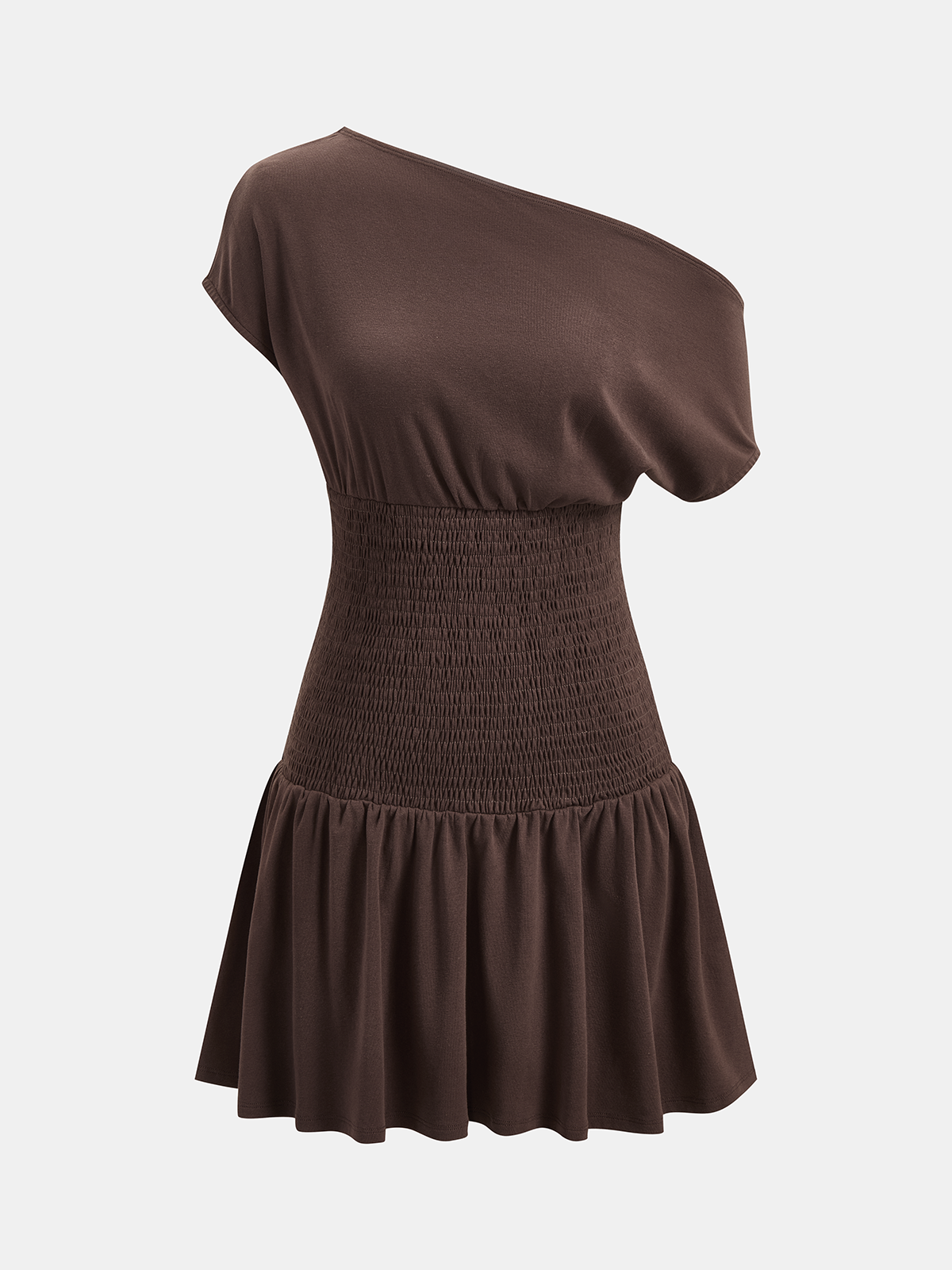 Robe courte à taille smockée et à une épaule