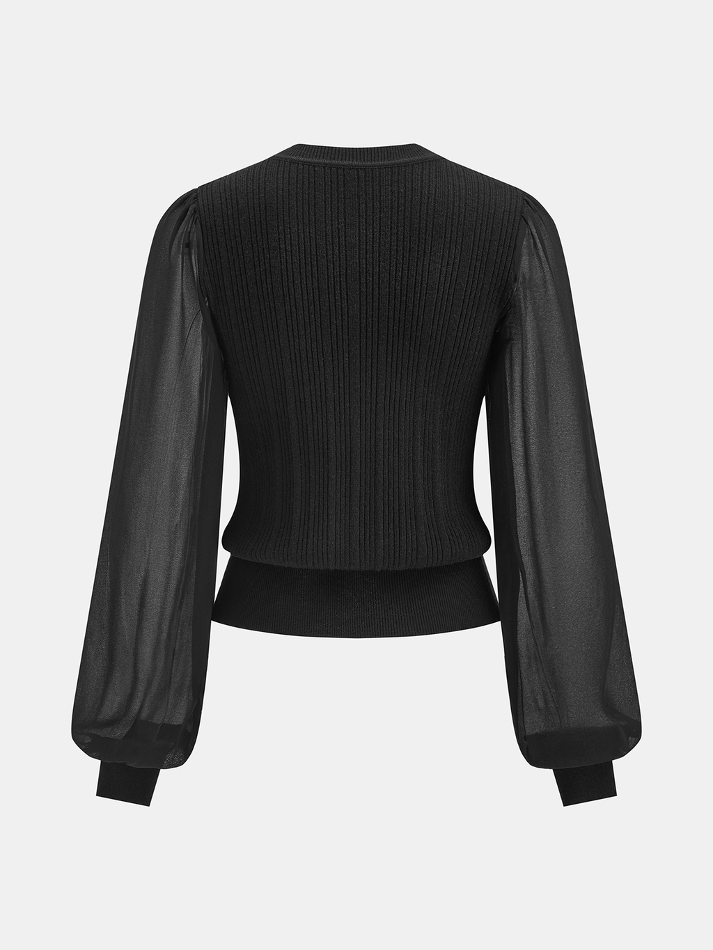 Cardigan en maille côtelée avec manches transparentes et boutons métalliques