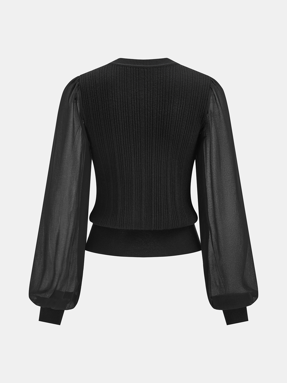 Cardigan en maille côtelée avec manches transparentes et boutons métalliques