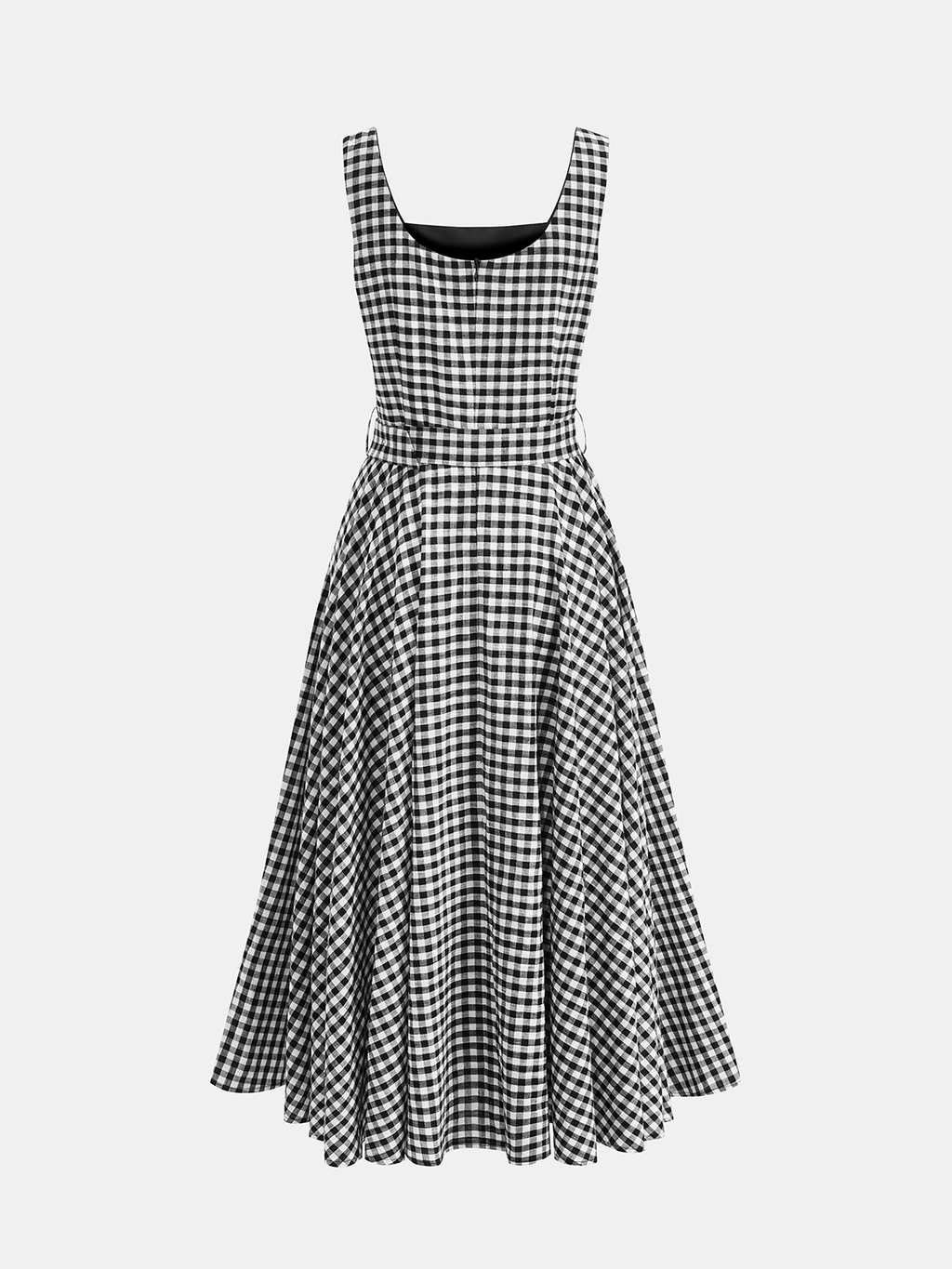 Robe longue sans manches en coton à carreaux vichy avec ceinture