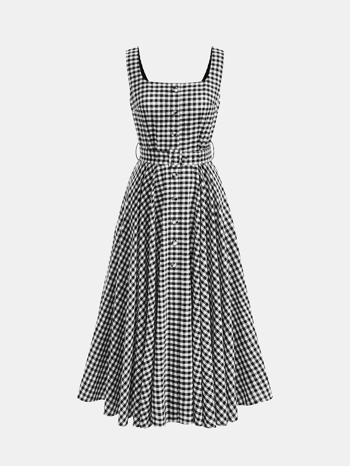 Ärmelloses Maxikleid aus Gingham-Baumwolle mit Gürtel