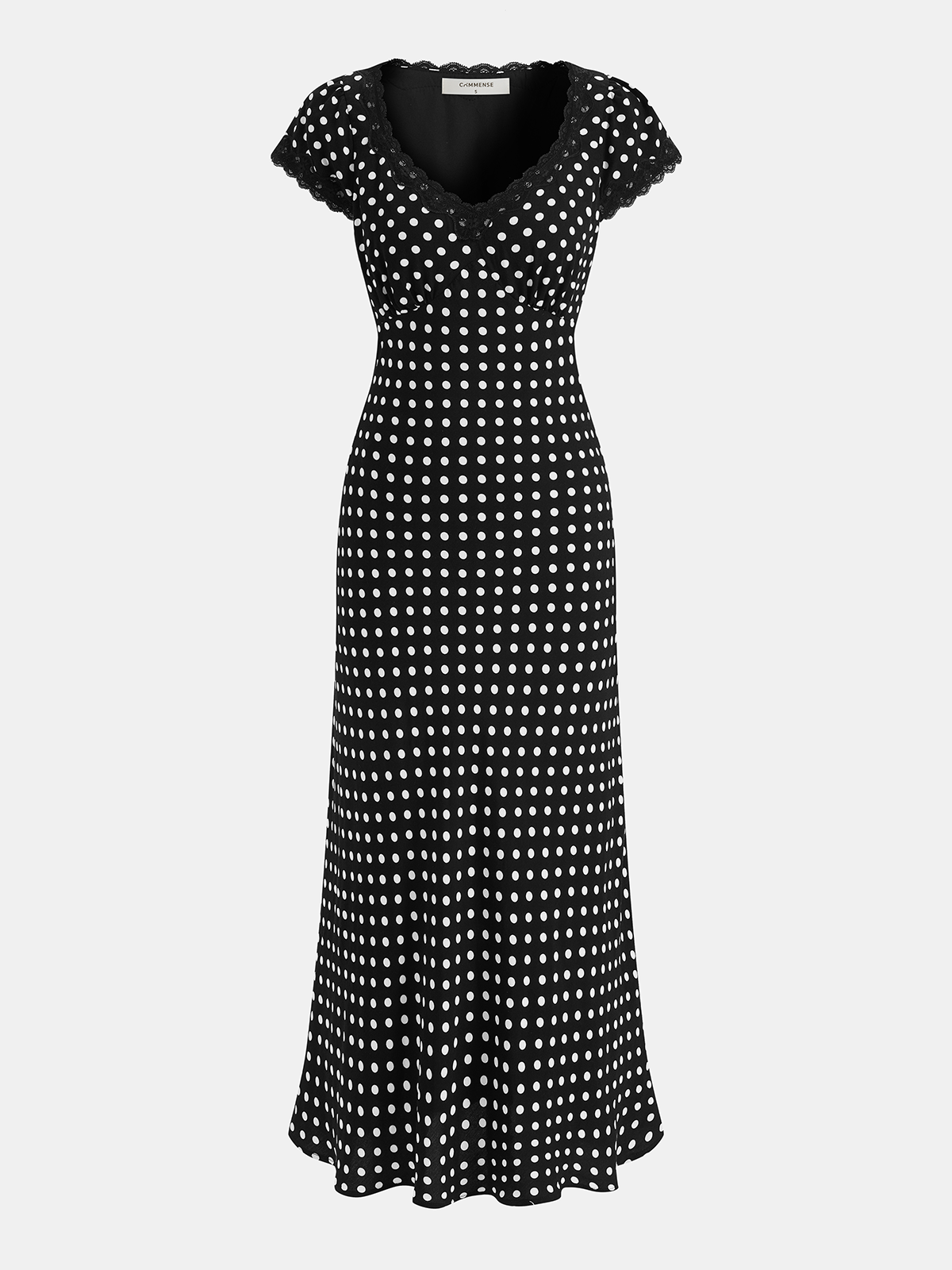 Maxikleid mit V-Ausschnitt aus gepunkteter Spitze