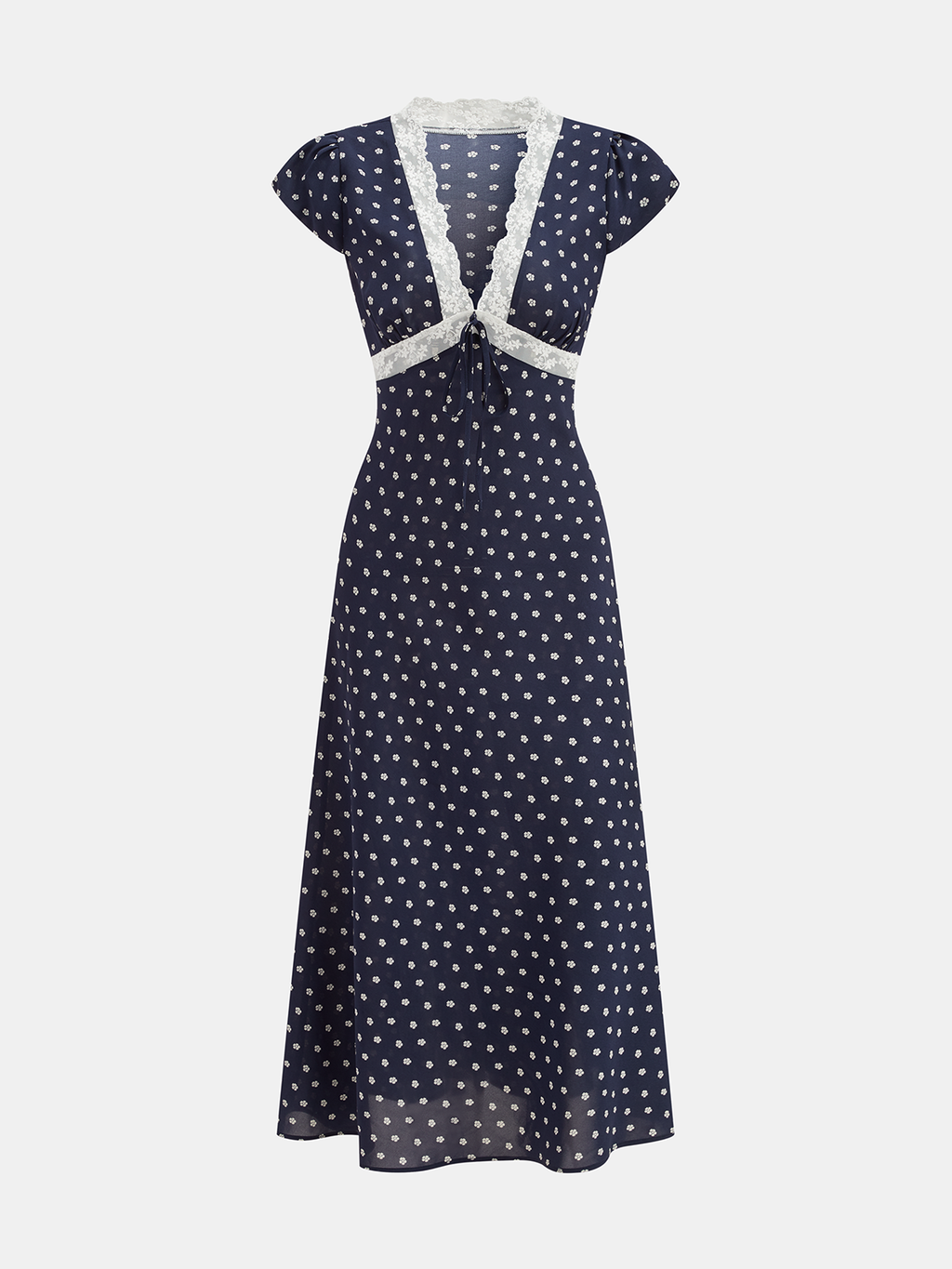 Maxikleid mit Blumenmuster-Spitze und V-Ausschnitt