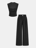 Ensemble haut froncé sans manches et pantalon plissé
