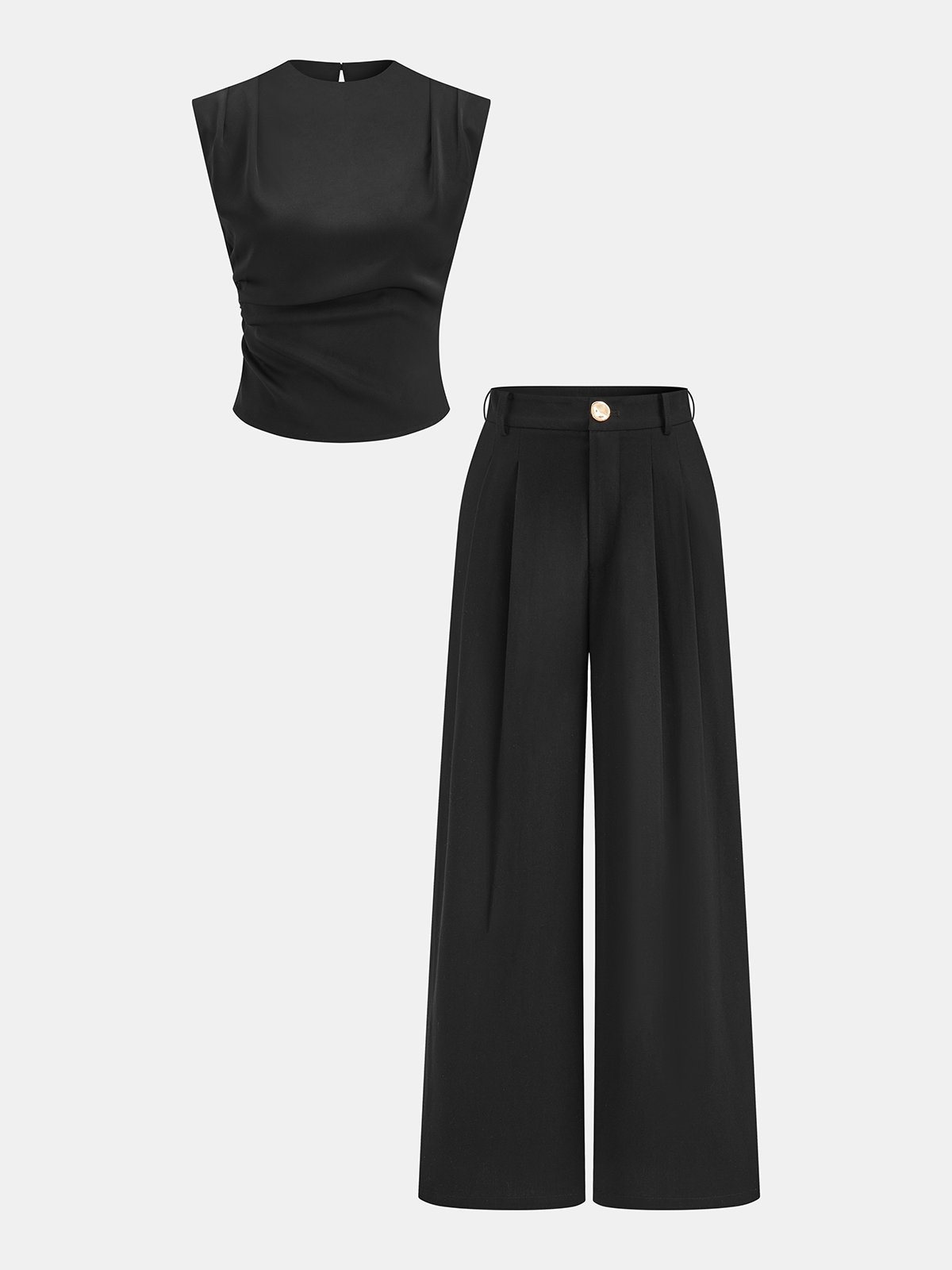 Ensemble haut froncé sans manches et pantalon plissé