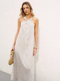Robe longue dos nu en coton et lin rayée
