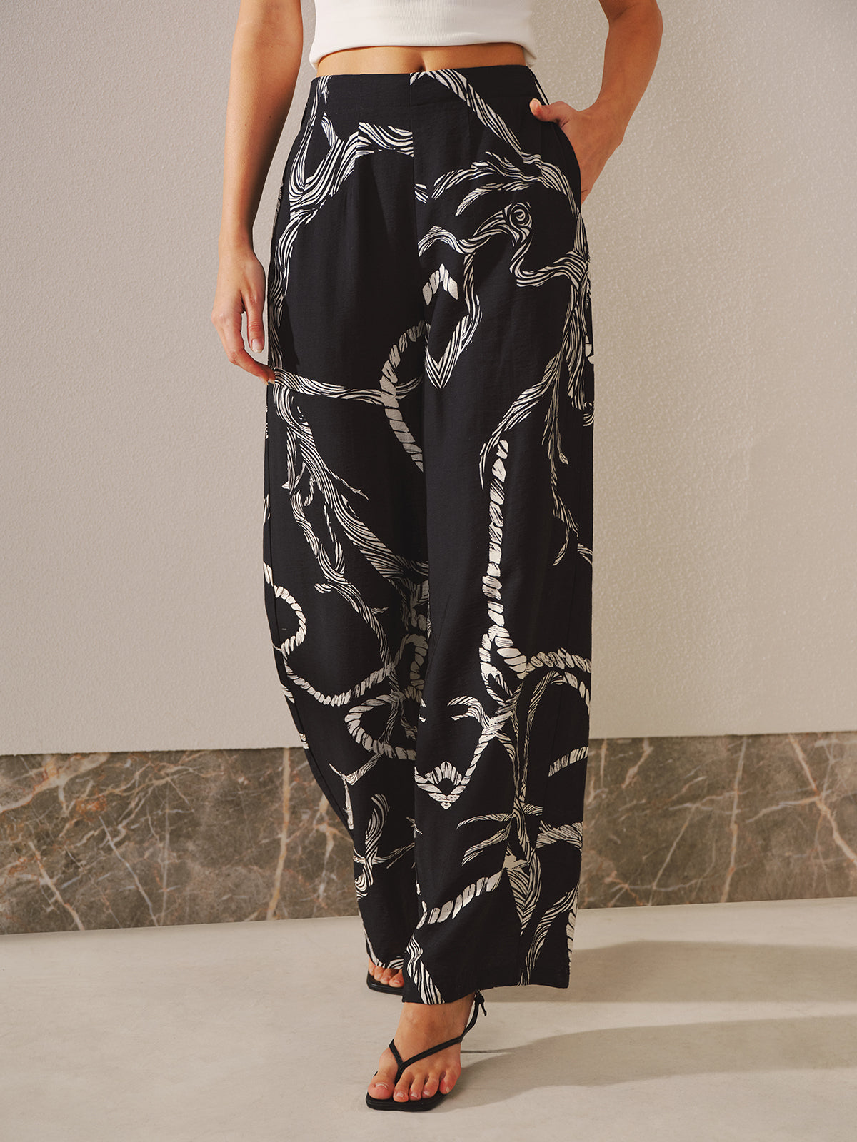 Pantalon large imprimé corde