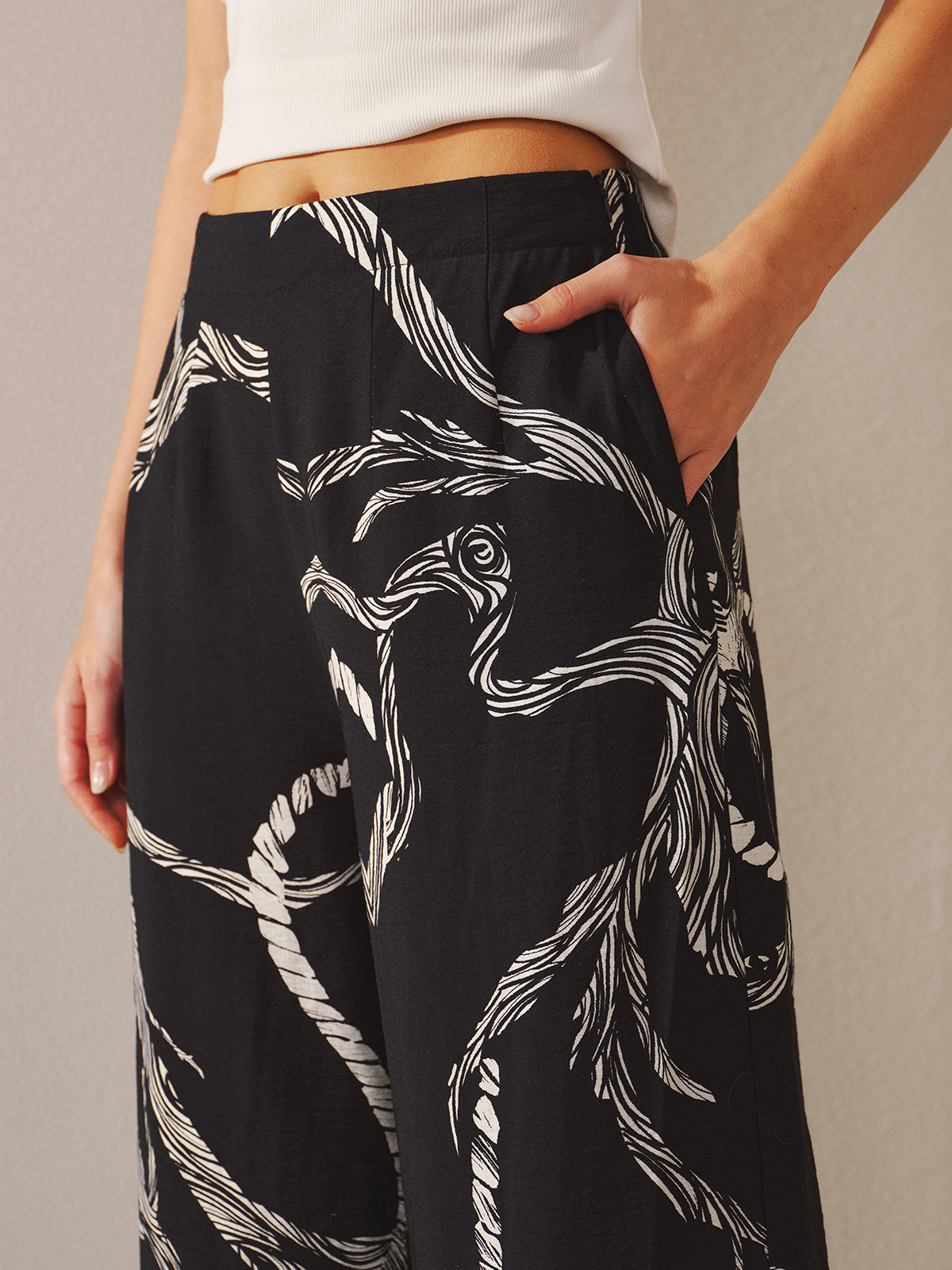 Pantalon large imprimé corde