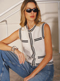 Contrast Trim Openwork Knit Vest