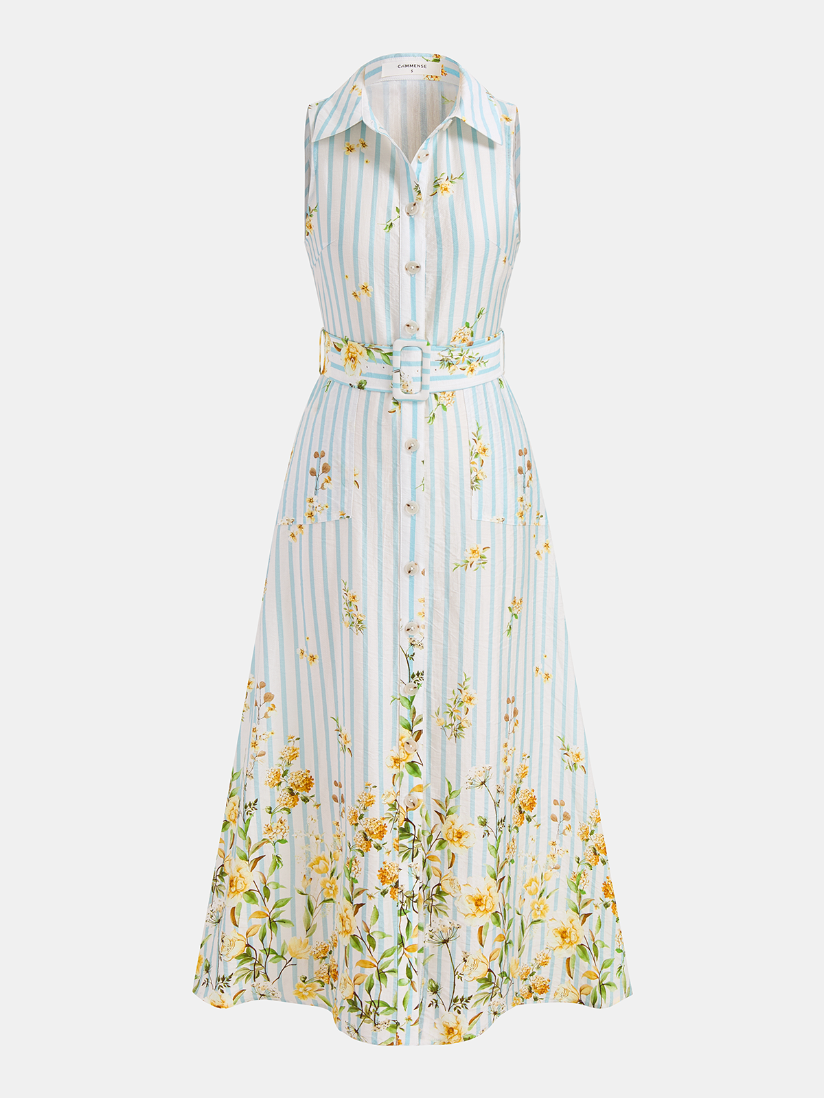 Robe midi sans manches ceinturée à rayures florales