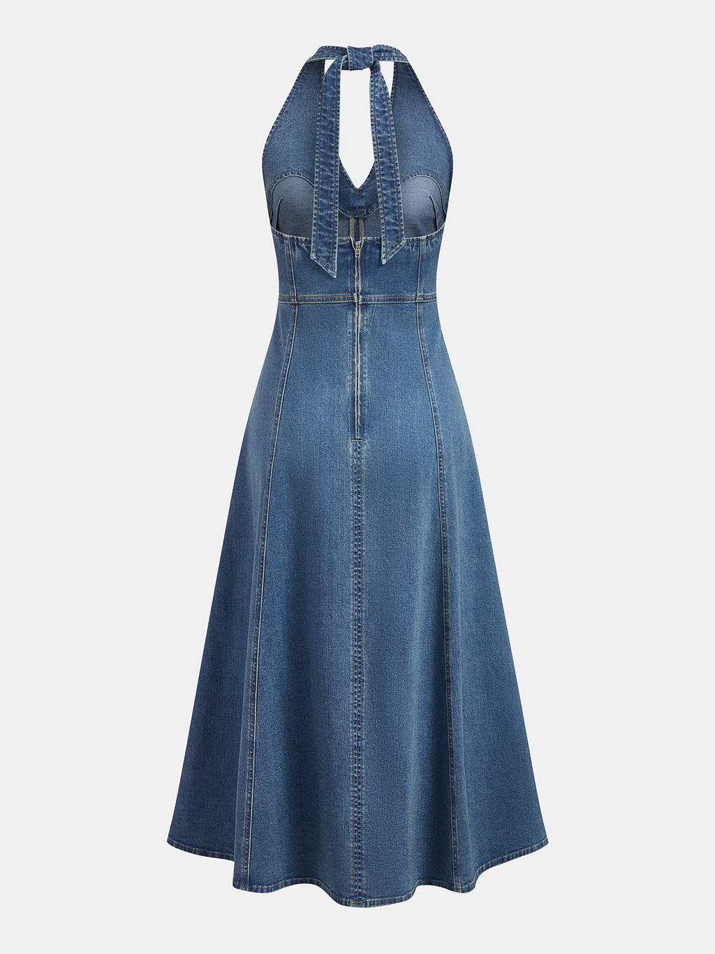 Trägerloses Denim-Midikleid mit Neckholder
