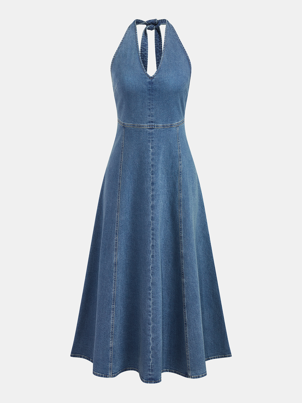 Trägerloses Denim-Midikleid mit Neckholder