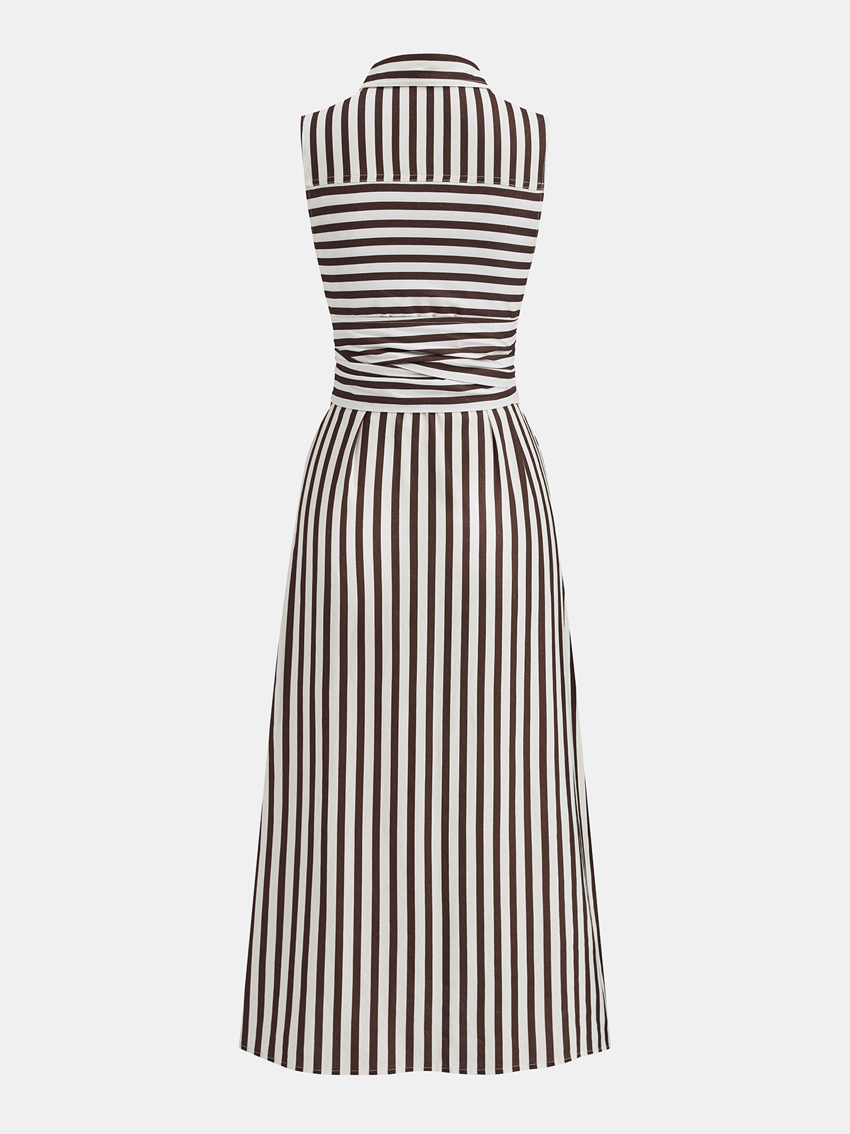 Robe longue sans manches rayée avec taille à nouer