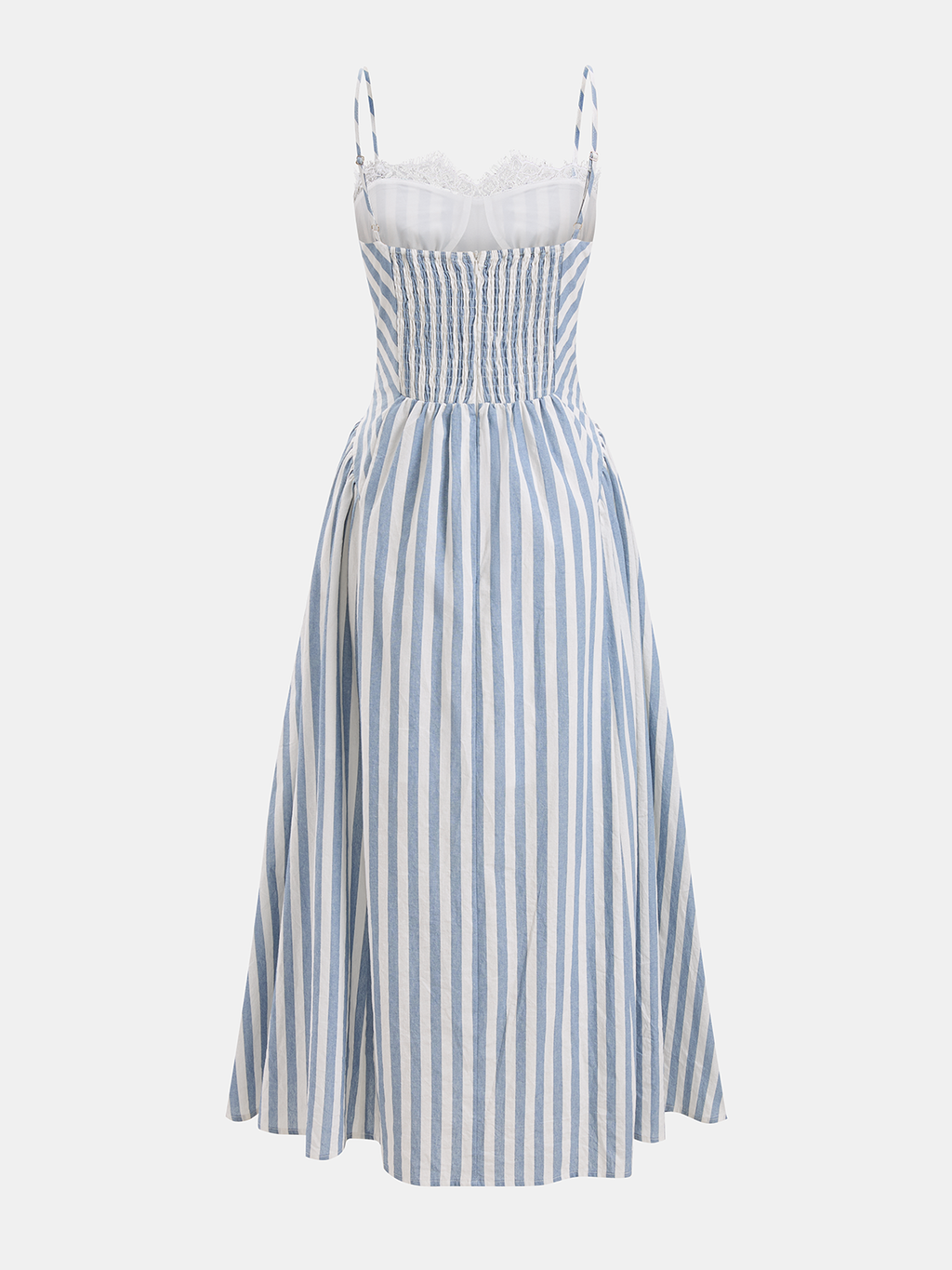 Maxikleid aus gestreifter Baumwolle mit Spitzenbesatz