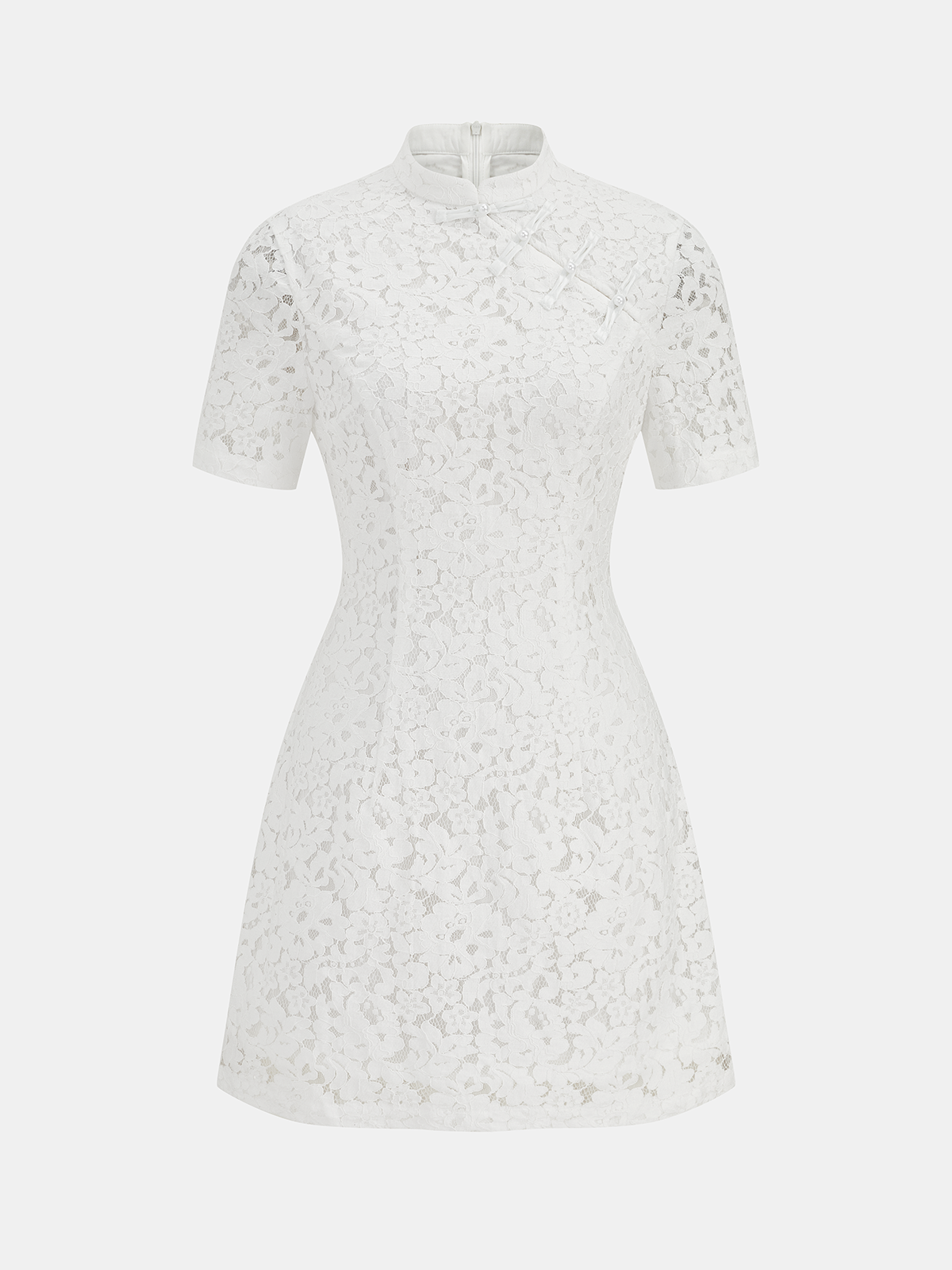 Cheongsam-Stil Kleid mit kurzen Ärmeln und Spitze