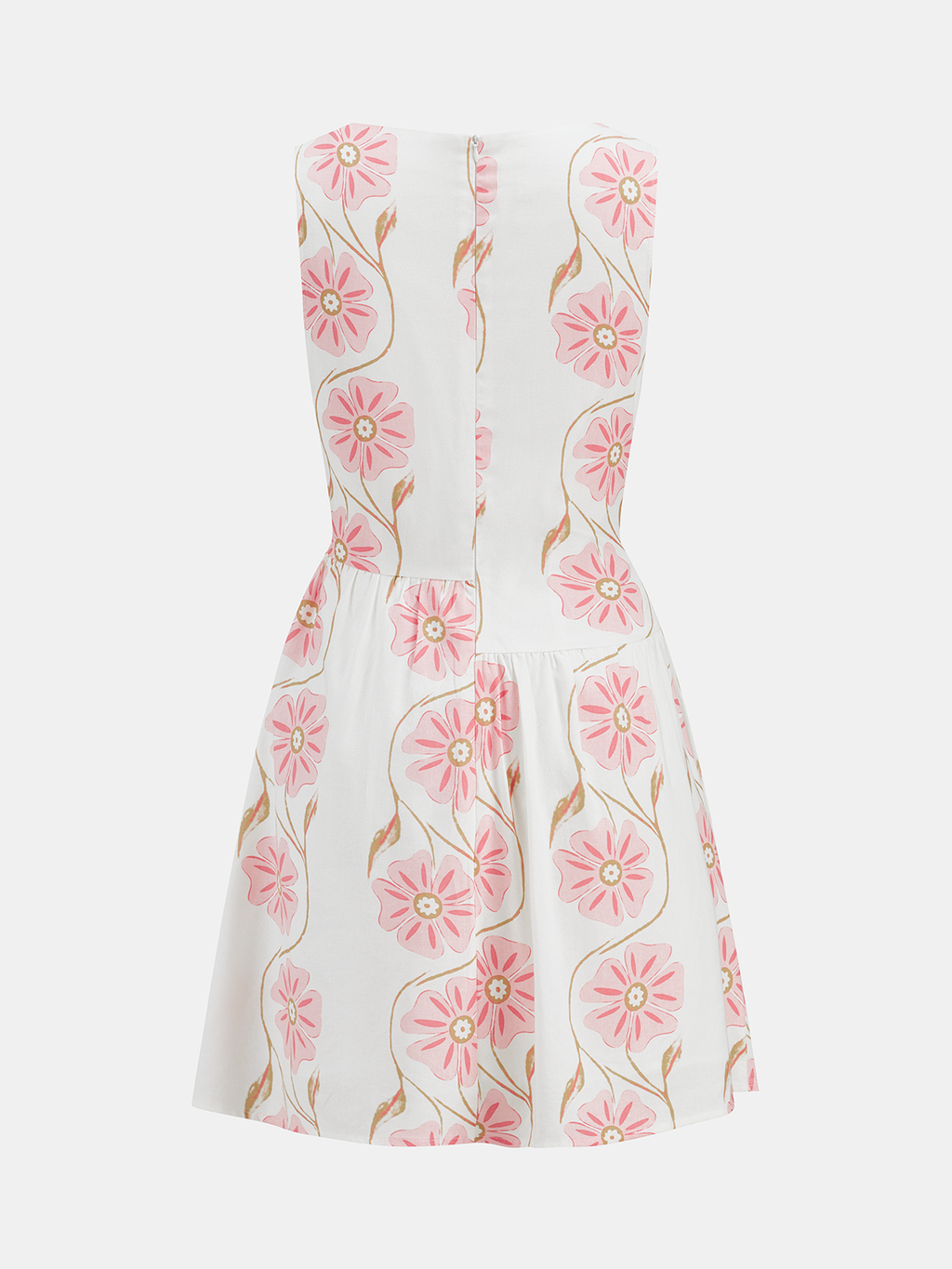 Ärmelloses Baumwoll-Leinen-Kleid mit Blumenmuster