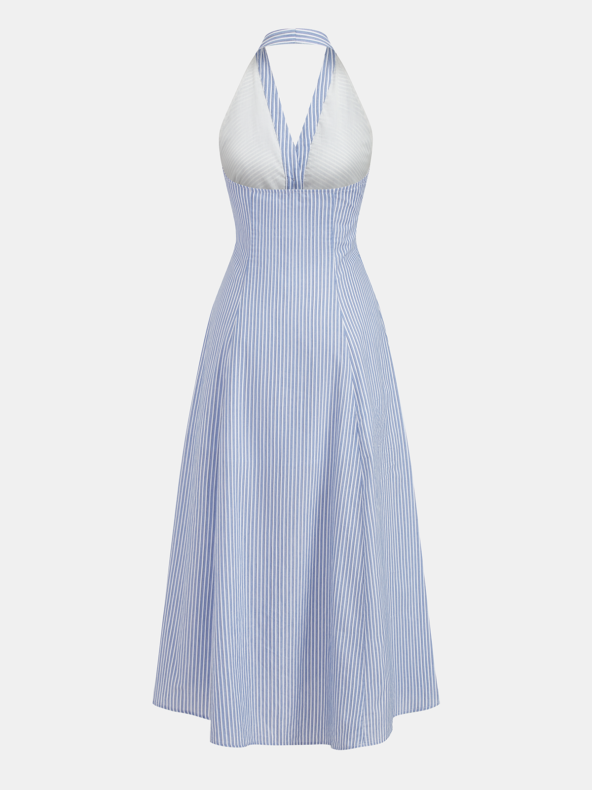 Baumwoll-Maxikleid mit gestreiften Neckholder und Taillenband