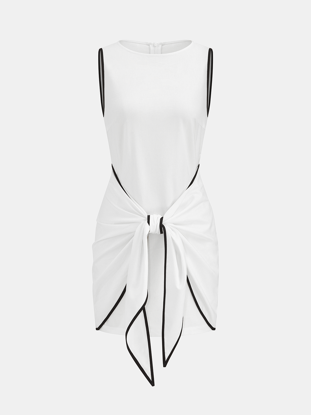 Mini-robe sans manches en coton et lin avec nœud à la taille