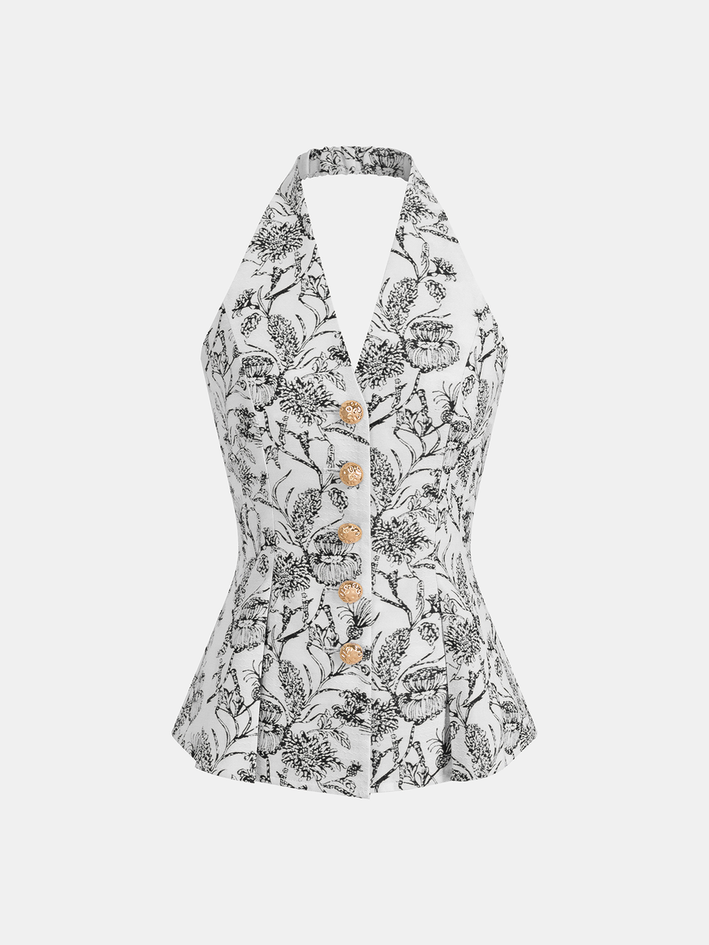 Floral Print Halter Button-Front Vest Top