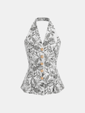 Floral Print Halter Button-Front Vest Top