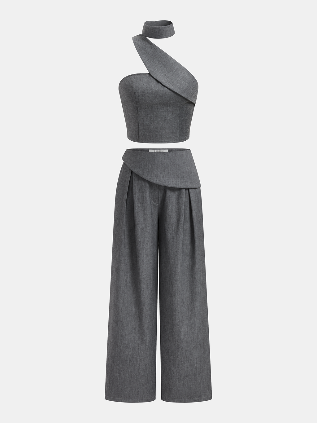 Ensemble crop top asymétrique à dos nu et pantalon