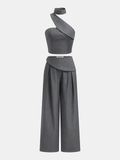 Ensemble crop top asymétrique à dos nu et pantalon