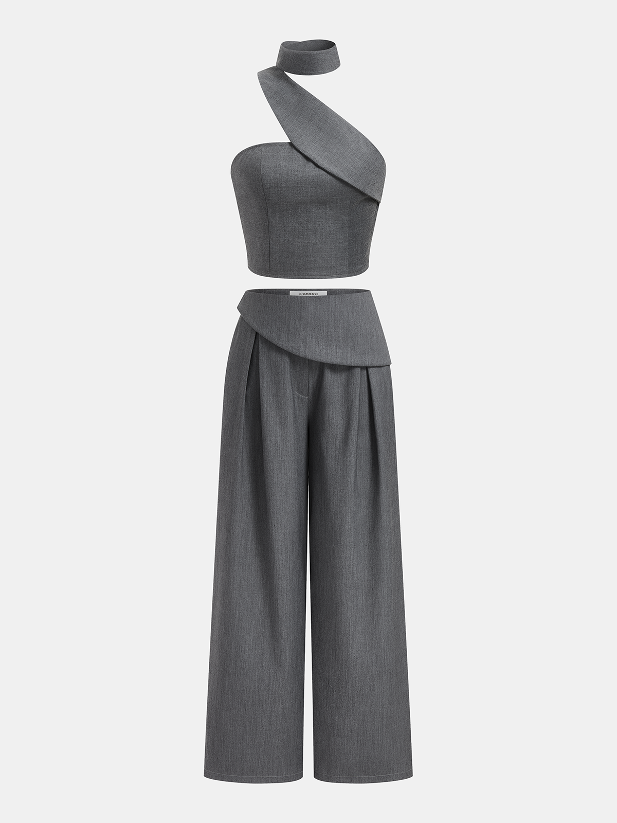 Asymmetrisches Neckholder-Crop-Top und Hosen-Set