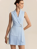 Gürtel-Plissee-Blazer-Minikleid ohne Ärmel