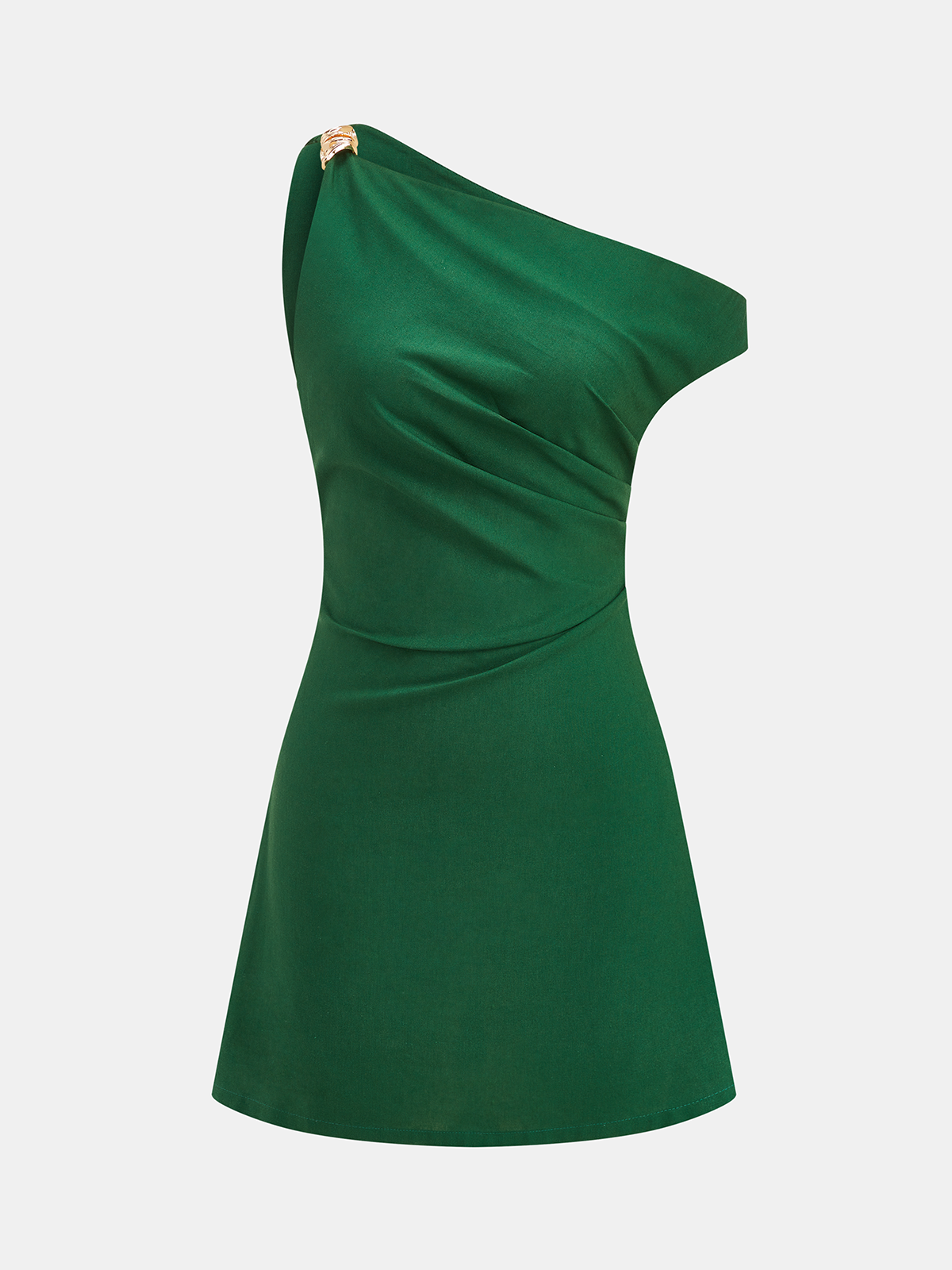 Robe Courte Asymétrique Froncée en Lin Mélangé