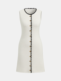 Ärmelloses Strickkleid mit Kontrastbesatz und Knopfleiste