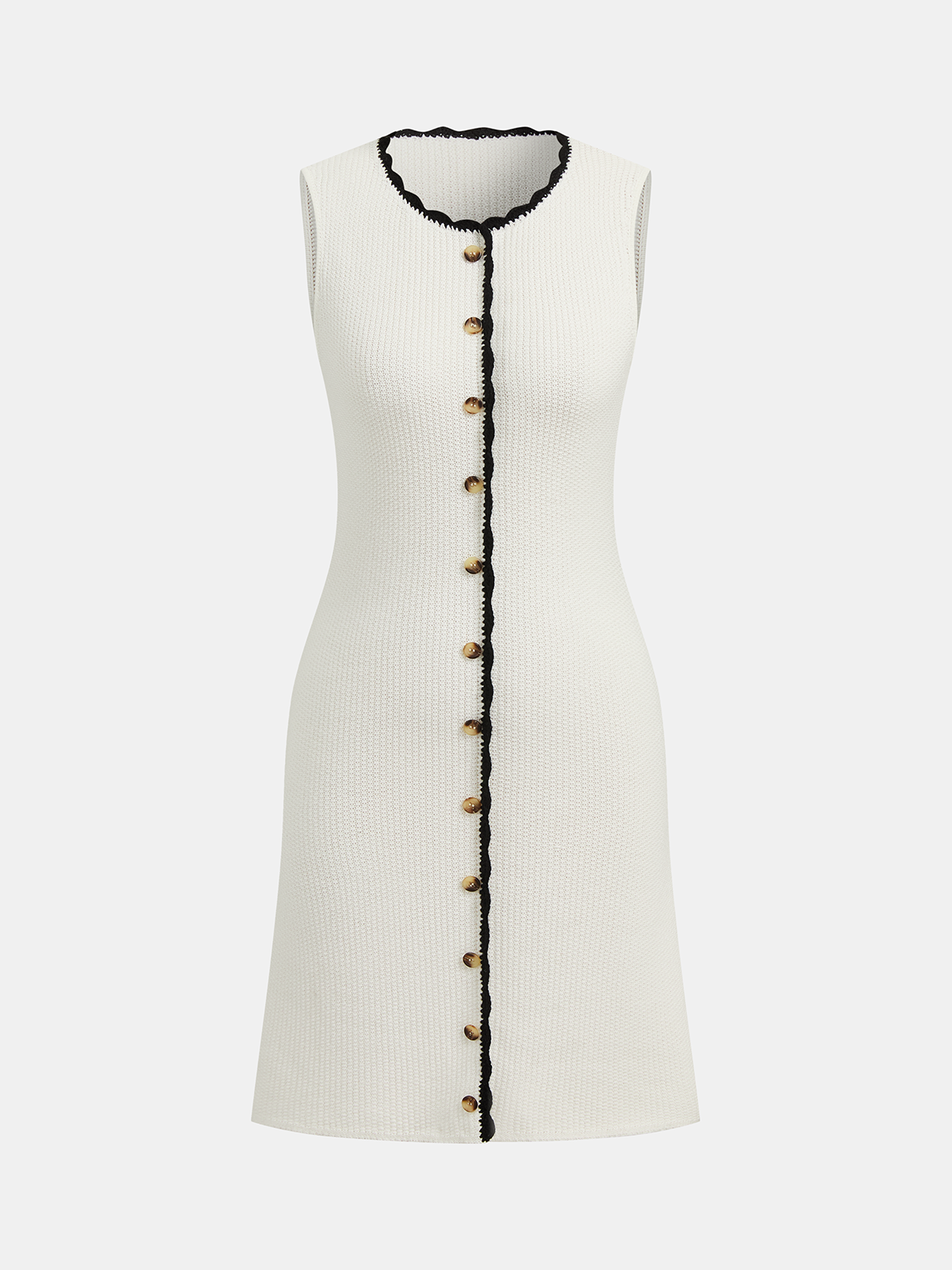 Ärmelloses Strickkleid mit Kontrastbesatz und Knopfleiste