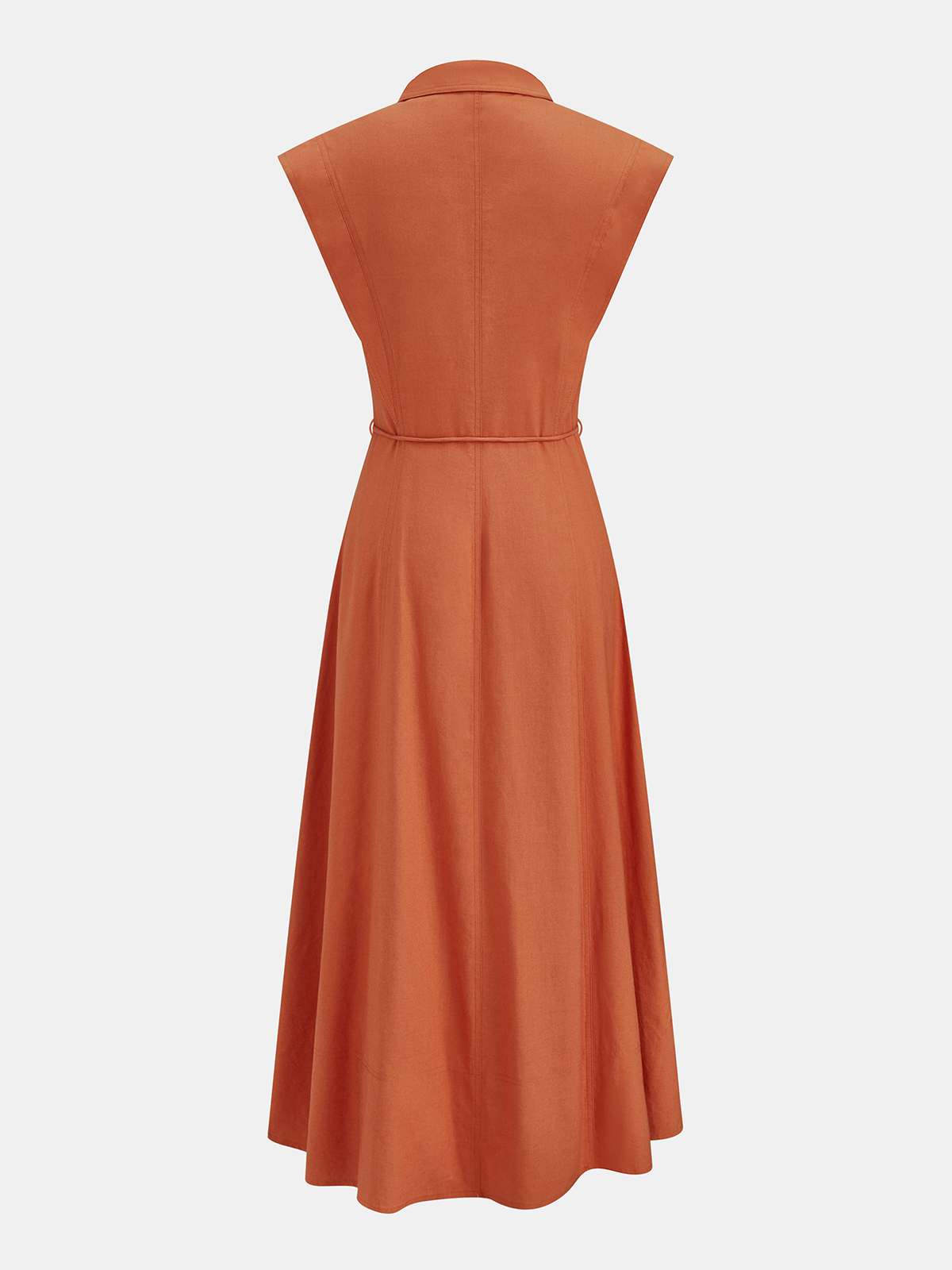 Ärmelloses Hemdblusenkleid aus Leinenmix mit Knopfleiste und Bindegürtel
