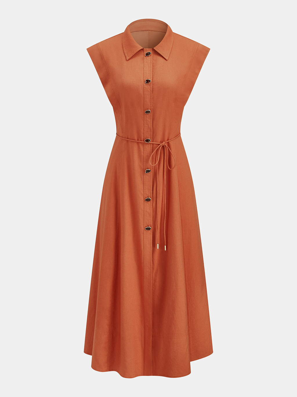 Robe chemise sans manches en lin mélangé à nouer à la taille