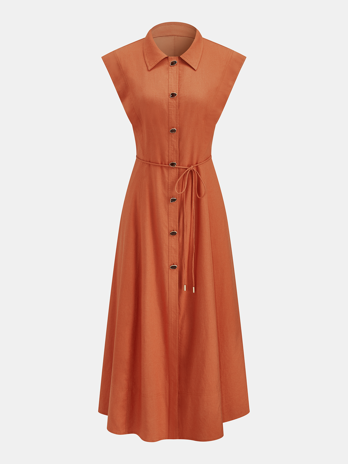 Ärmelloses Hemdblusenkleid aus Leinenmix mit Knopfleiste und Bindegürtel
