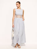 Gestreiftes ärmelloses Maxi-Kleid mit Spitzentaille