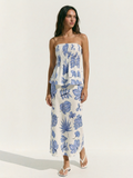 Strapless Printed Top & Maxi Skirt Set