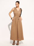 Sleeveless Belted Pocketed Maxi Dress
