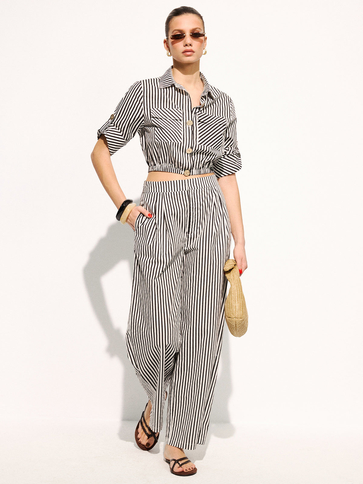 Ensemble chemise courte rayée et pantalon ample