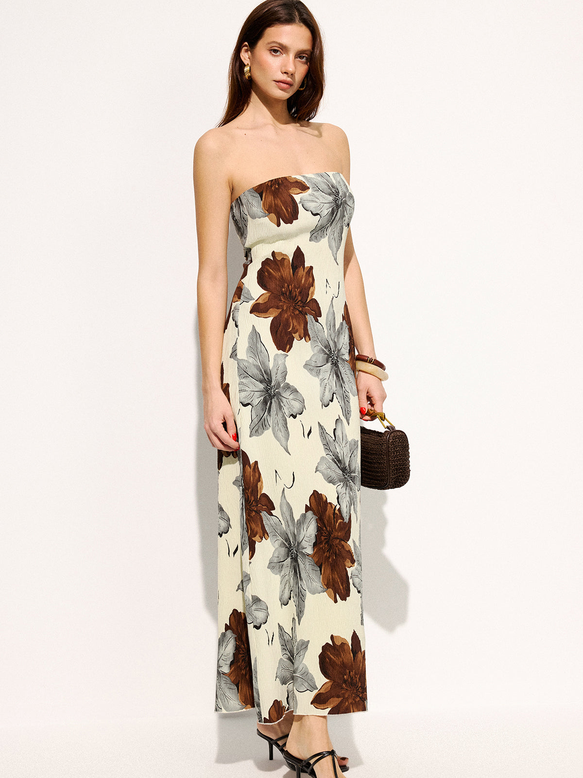 Robe longue bustier à imprimé fleuri