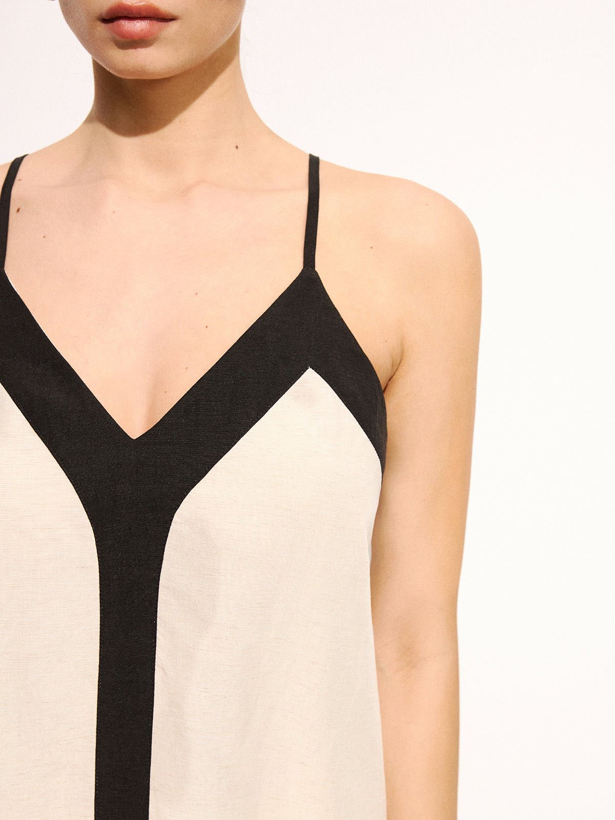 Baumwoll-Leinen-Cami-Top & Hose Set mit Kontrastbesatz
